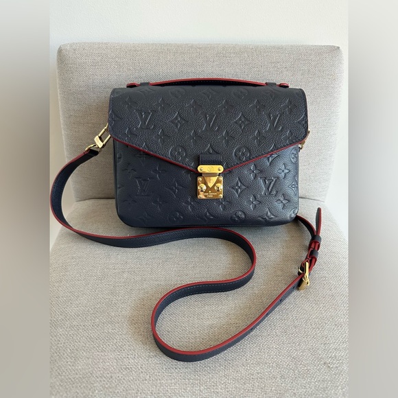 Louis Vuitton Accessories - Louis Vuitton Pochette Metis Monogram Empreinte Leather. Navy/Red